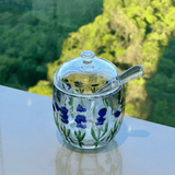 Açucareiro de Cristal com Colher e Tampa Lavanda 8,5cm