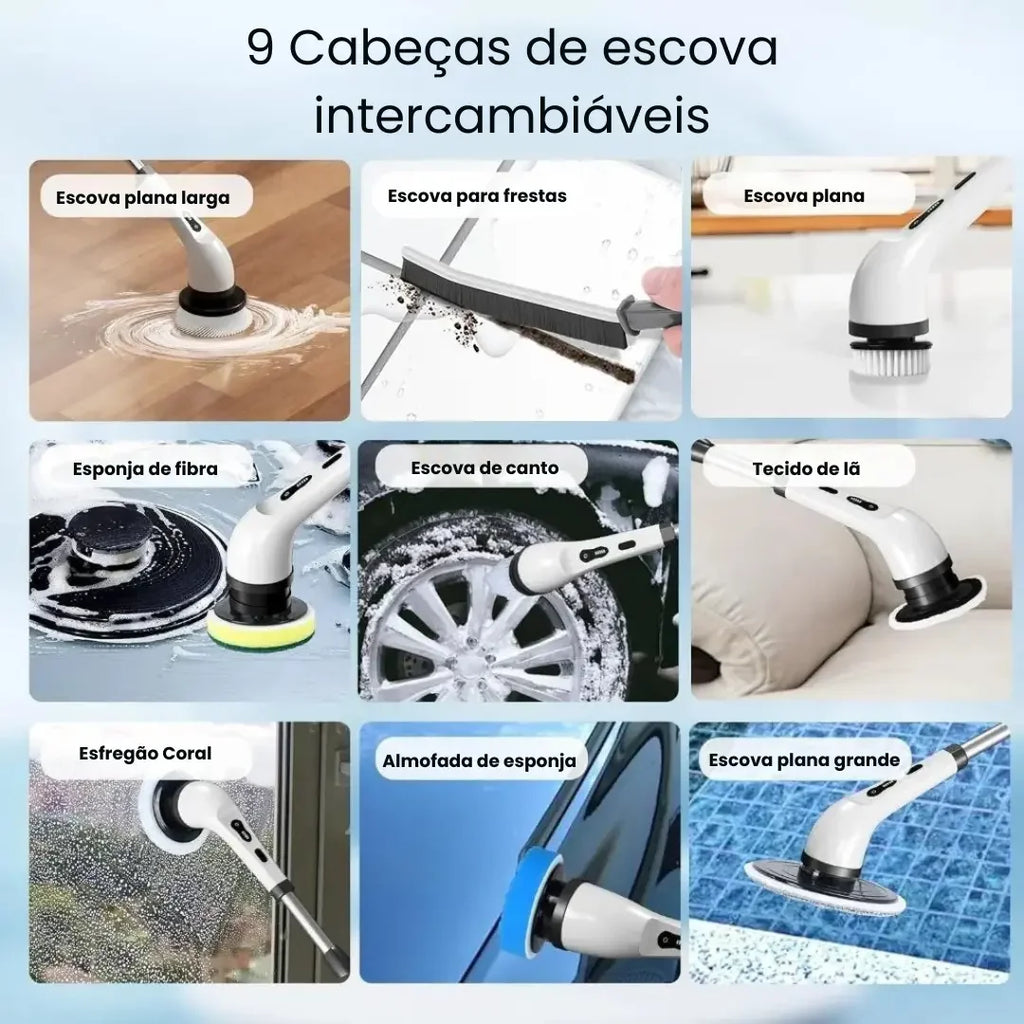 Escova Elétrica de Limpeza 9 em 1 com Cabo Extensor