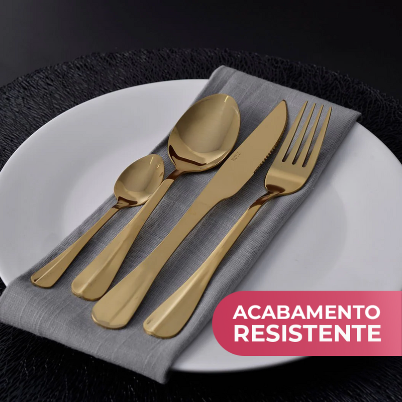 Faqueiro Dourado Aço Inox 24 Peças