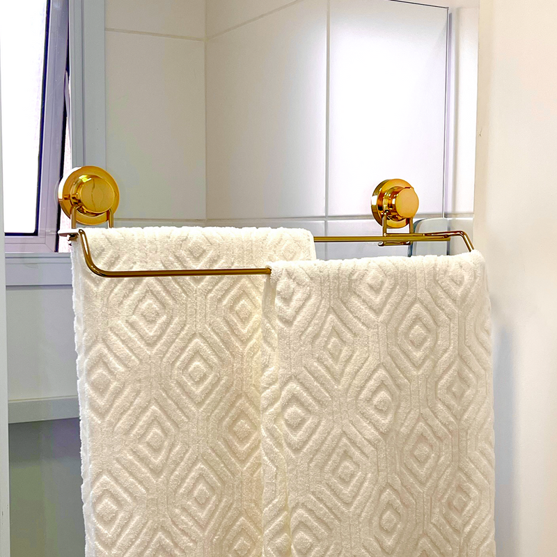 Toalheiro Duplo  Fixação por Ventosa Dourado 45cm