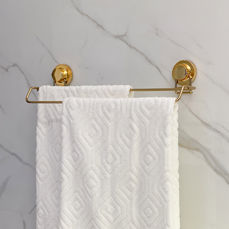 Toalheiro Duplo  Fixação por Ventosa Dourado 45cm