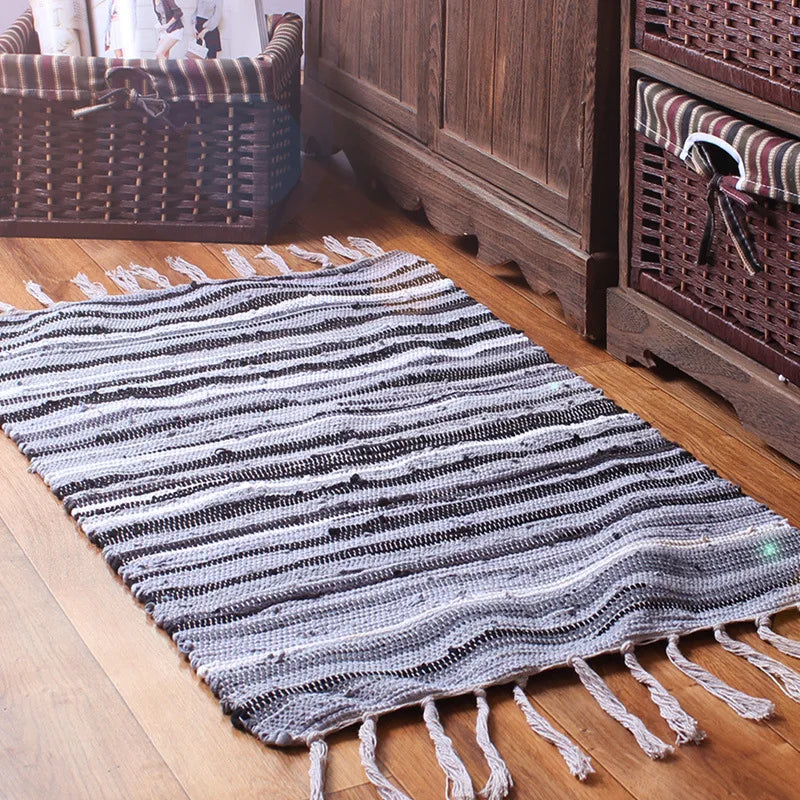 Tapete Artesanal Retrô em Algodão com Franjas – Estilo Boho