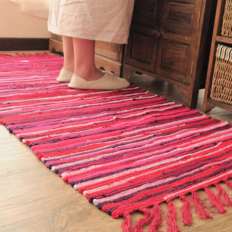 Tapete Artesanal Retrô em Algodão com Franjas – Estilo Boho