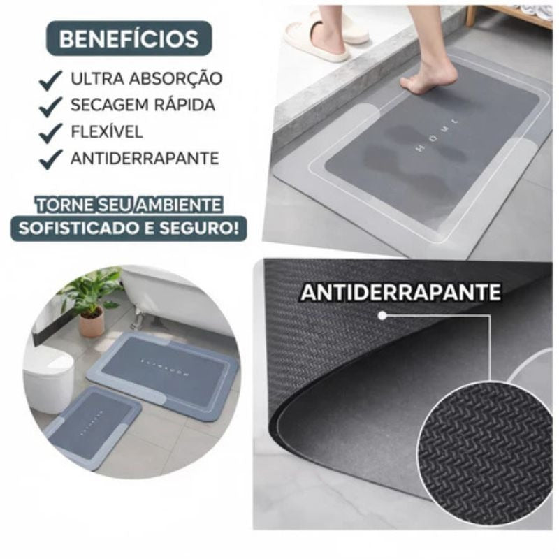 Tapete de Banheiro Absorvente Antiderrapante Secagem Rápida - Belo Morar