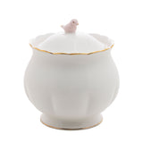 Açucareiro em Porcelana Luxo Birds Rosa Branco 300ml