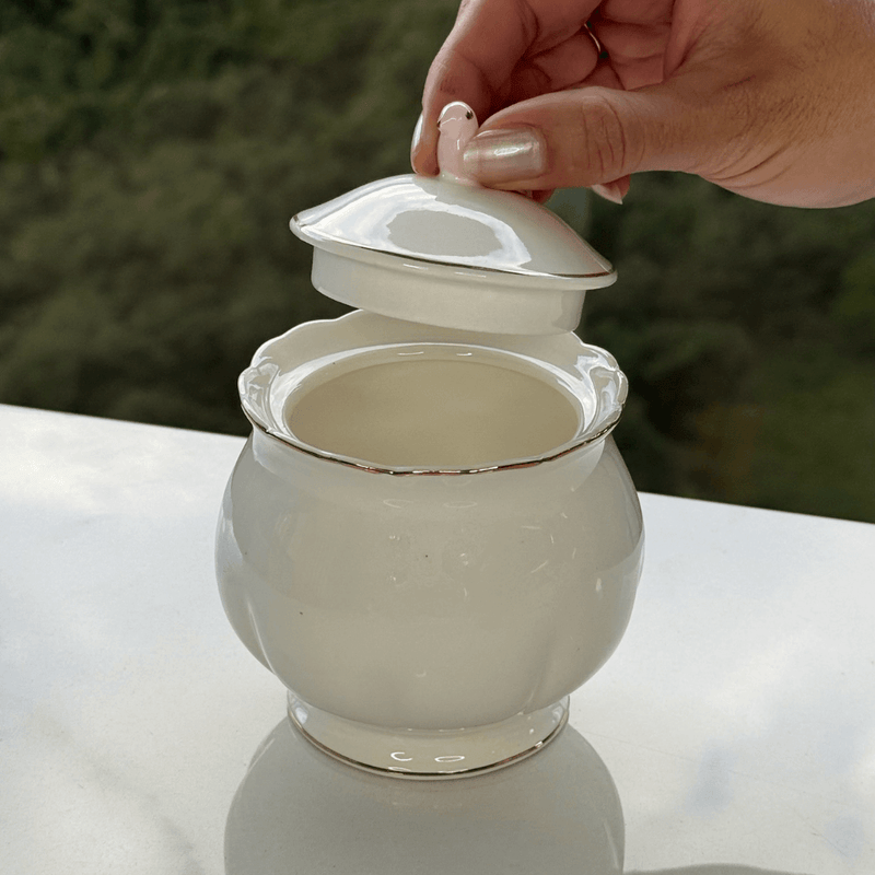 Açucareiro em Porcelana Luxo Birds Rosa Branco 300ml