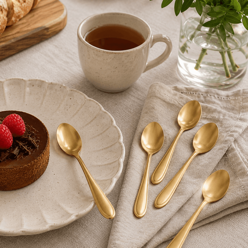 Jogo 6 Colheres para Sobremesa Gastro Aço Inox Dourado 13cm
