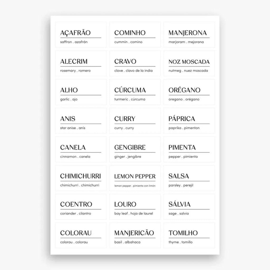 Conjunto de Etiquetas Adesivas para Temperos, Mantimentos e Despensa 3 Peças