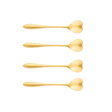 Jogo de 4 Colheres Aço Inox para Chá Heart Coração Dourado - 12,7 cm