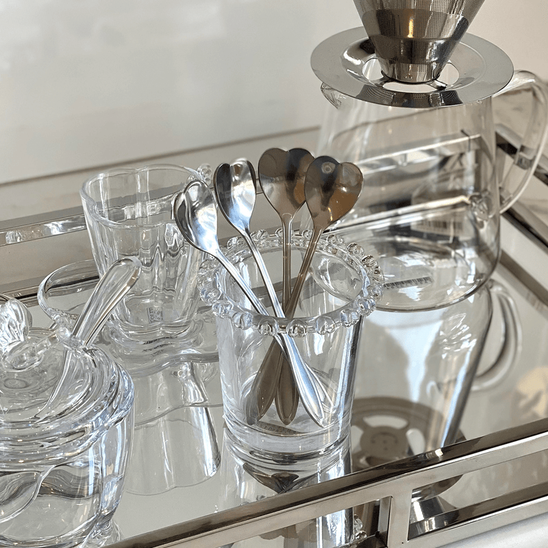 Jogo de 4 Colheres Aço Inox para Chá Heart Coração Prateada 12,7 cm