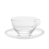 Jogo de 4 Xícaras de Chá Cristal de Chumbo com Pires Pearl Bolinha - 180ml