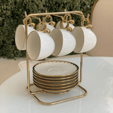 Suporte para Xicaras e Pires de Café Aço Dourado