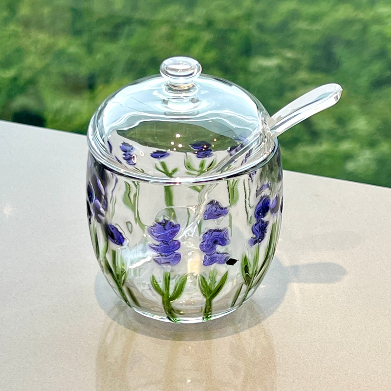 Açucareiro de Cristal com Colher e Tampa Lavanda 8,5cm