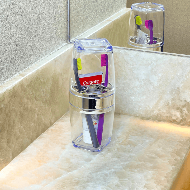Porta Escova e Creme Dental Plástico Transparente 22cm