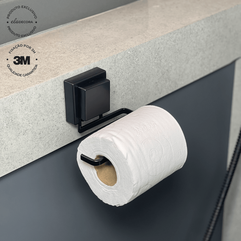 Porta Papel Higiênico Fixação 3M Preto Fosco