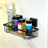 Suporte  Moderno Para Shampoo Com Ventosa 28 cm  Preto Fosco de Alta Resistencia