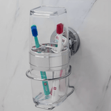 Suporte com Porta Escova e Creme Dental com Ventosa Cromado