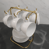 Suporte para Xicaras e Pires de Café Aço Dourado