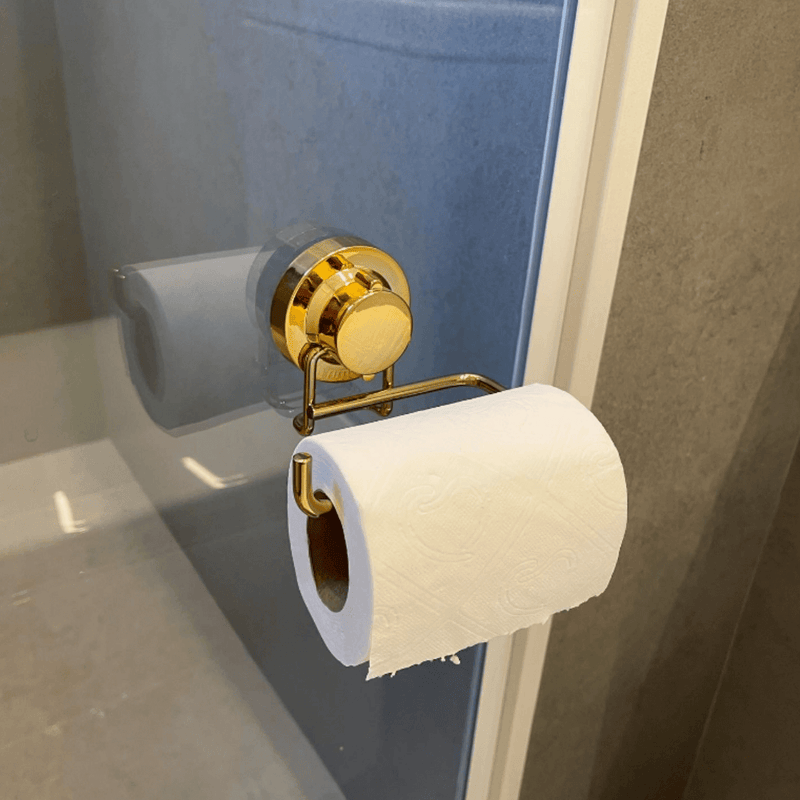 Suporte Porta Papel Higiênico  Fixação por Ventosa Dourado