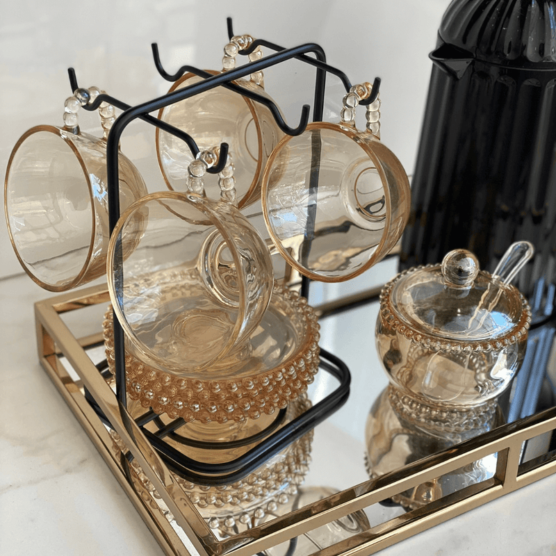 Suporte Porta Xícaras e Pires de Café Aço Preto Fosco