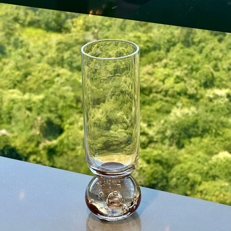 Taça Copo para Champanhe Vidro com Base Esfera Transparente e Âmbar 250ml