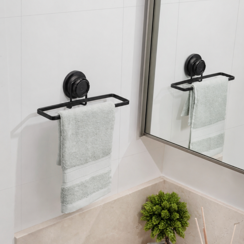Toalheiro de Lavabo FIxação Sucção Ventosa Preto